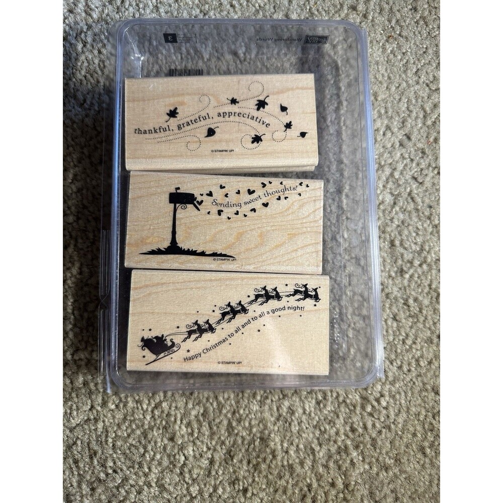 Stampin Up Wandering Words Set Of 3 Wood Mounted Rubber Stamps